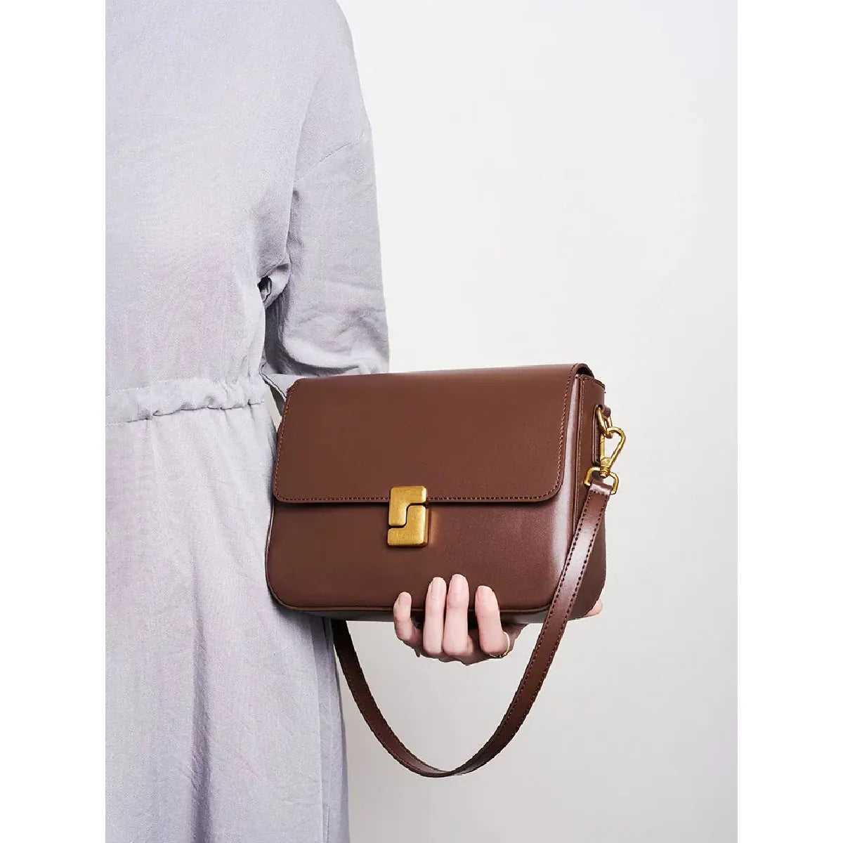 Celvera Tas Dames - Gestructureerde Flap Tas met Gouden Slot | Klassiek
