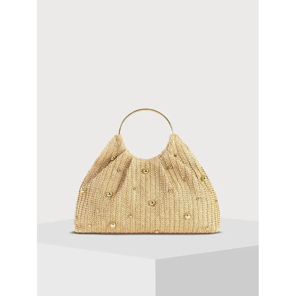 Celvera Tas Dames - Gevlochten Zomertas met Gouden Studs en Ring | Casual