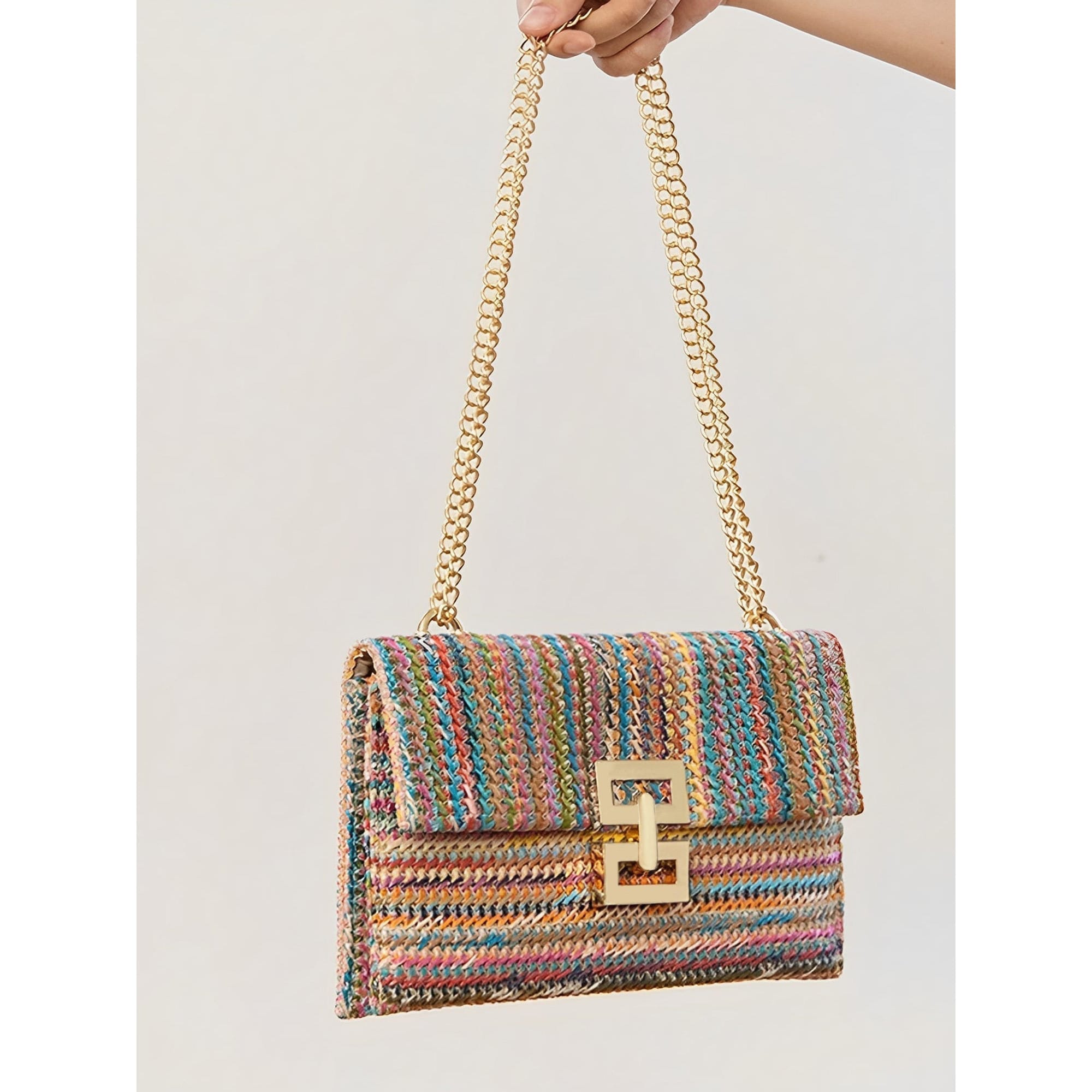 Celvera Geweven Schoudertas met Ketting en Draaiklem