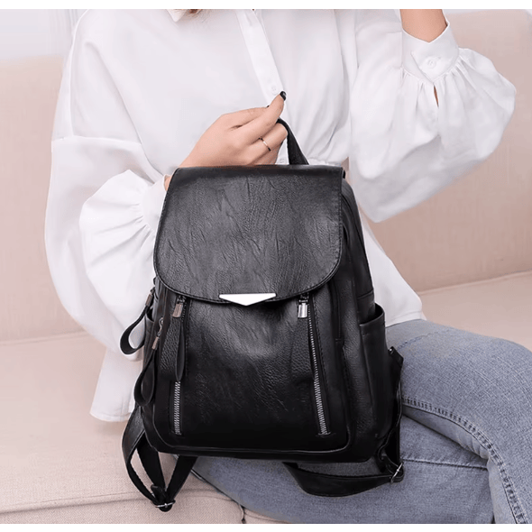 Tas Dames - Stijlvolle Rugzak met Klepje en Dubbele Frontrits | Casual Chique